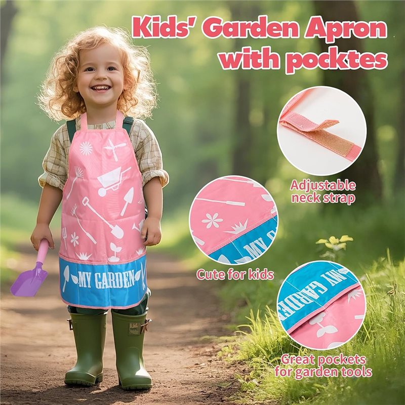 Gardening Tools Kit For Kids - Hochwertiges Kinder-Gartengeräte-Set in Pink mit Metallrechen,